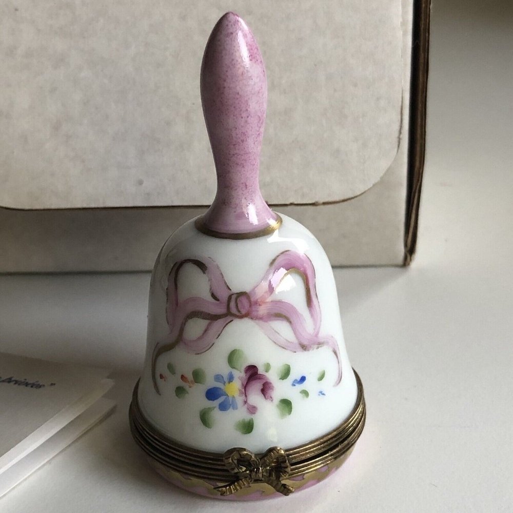 Limoges France Porcelain Bell‎ Hand Painted Flowers Bow Limited Edition 046/999